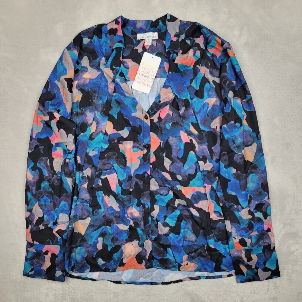 Evereve Top Womens Small Allisonβ Joy Blouse Shirt Eloise Watercolors Tie Neck